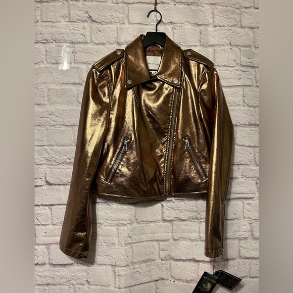 Avec Les Filles City Moto Metallic Bronze Biker Moto Jacket Size Large New - Picture 4 of 9